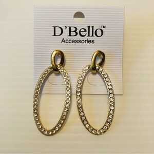 D'Bello Accessories Gold Oval Earrings w/ Faux Rhinestones Elegant Classy